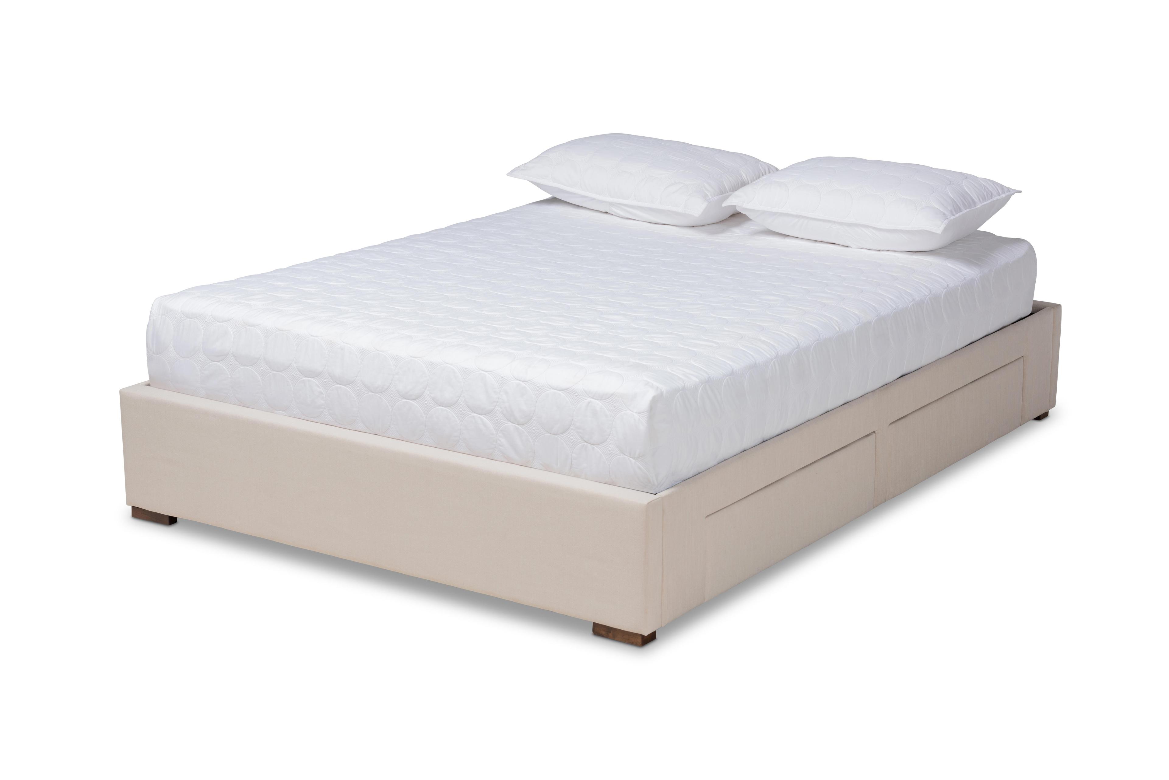 King Leni Bed Frame Beige - Baxton Studio: Storage Drawers, Polyester Upholstery, No Box Spring Required