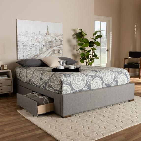 King Leni Bed Frame Gray - Baxton Studio: Storage Drawers, Polyester Upholstery, Foam Padded, Wood Block Feet