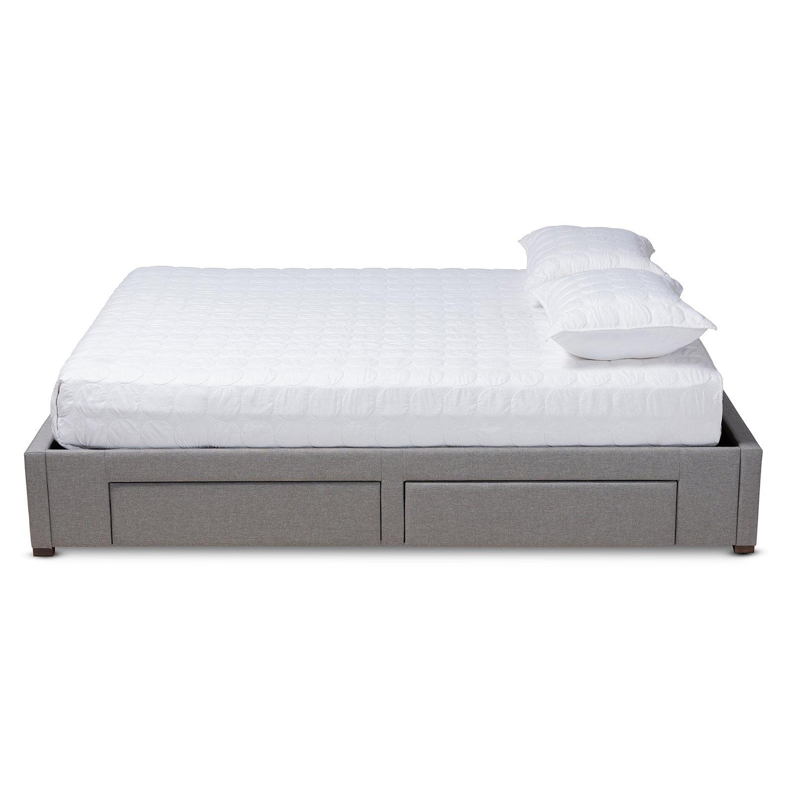 King Leni Bed Frame Gray - Baxton Studio: Storage Drawers, Polyester Upholstery, Foam Padded, Wood Block Feet