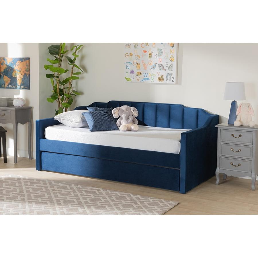 Navy Blue Velvet Upholstered Twin Daybed with Trundle