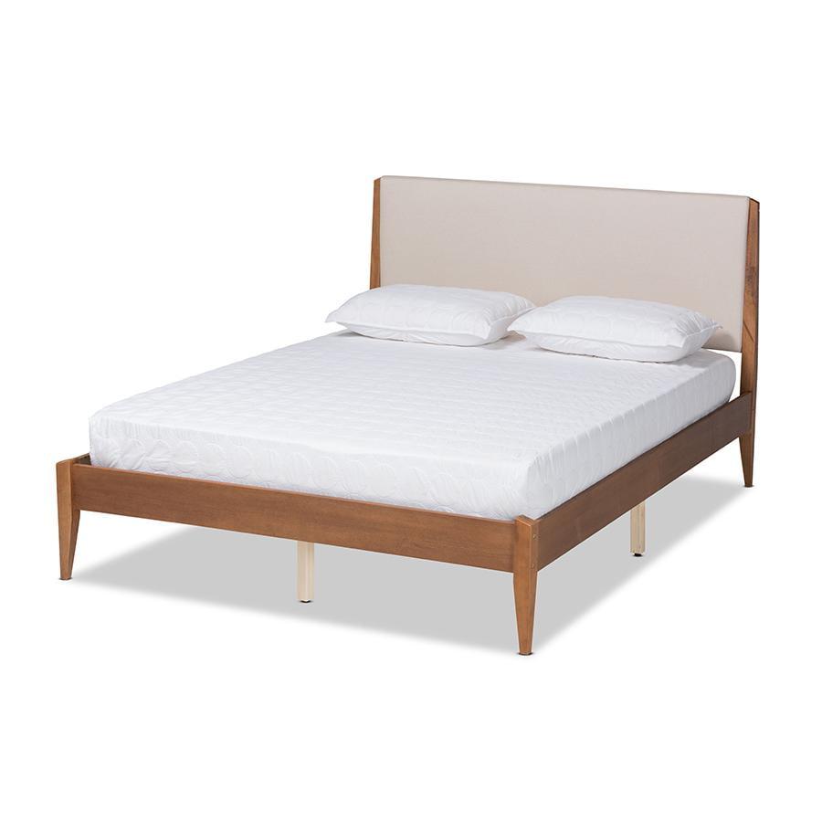 Lenora Full Walnut Brown Upholstered Platform Bed with Slats