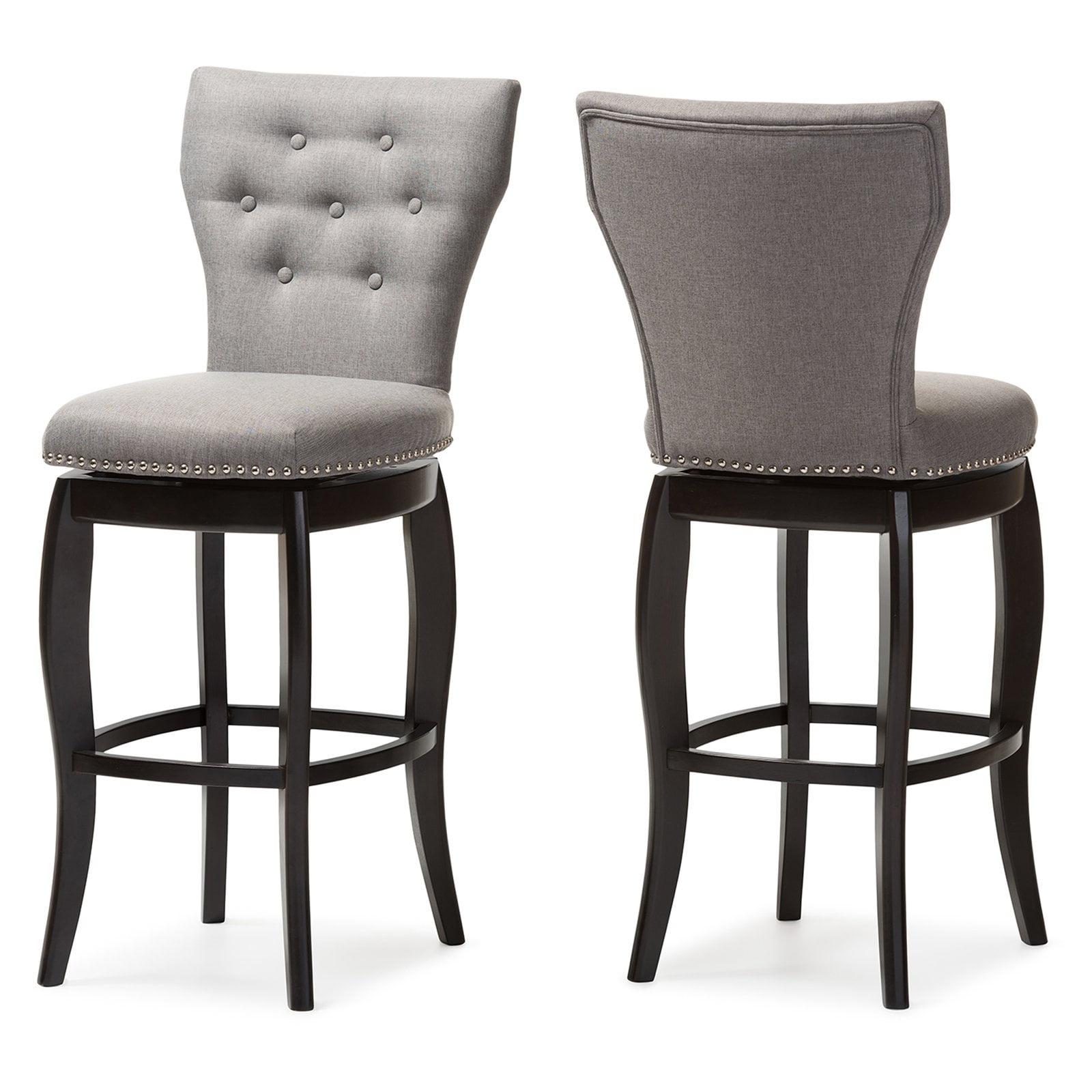 Baxton Studio 29" Leonice Fabric Upholstered Button Tufted Swivel Barstool Gray: Rubberwood Frame, Polyester Upholstery