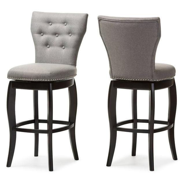 Baxton Studio 29" Leonice Fabric Upholstered Button Tufted Swivel Barstool Gray: Rubberwood Frame, Polyester Upholstery
