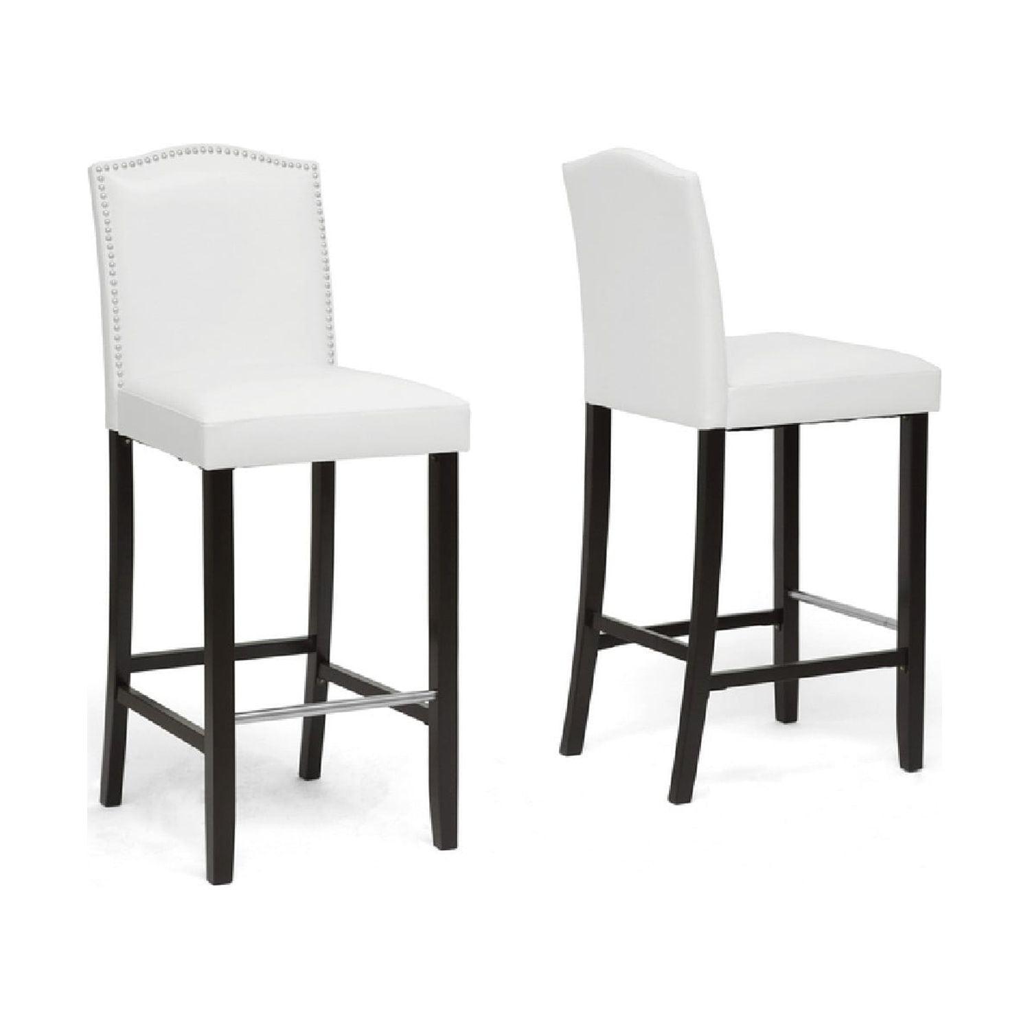 Libra White Faux Leather Modern Bar Stool with Nail Head Trim