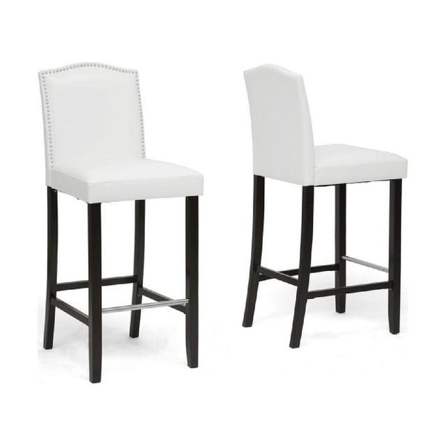 Baxton Studio Libra White Modern Bar Stool with Nail Head Trim (Set of 2)