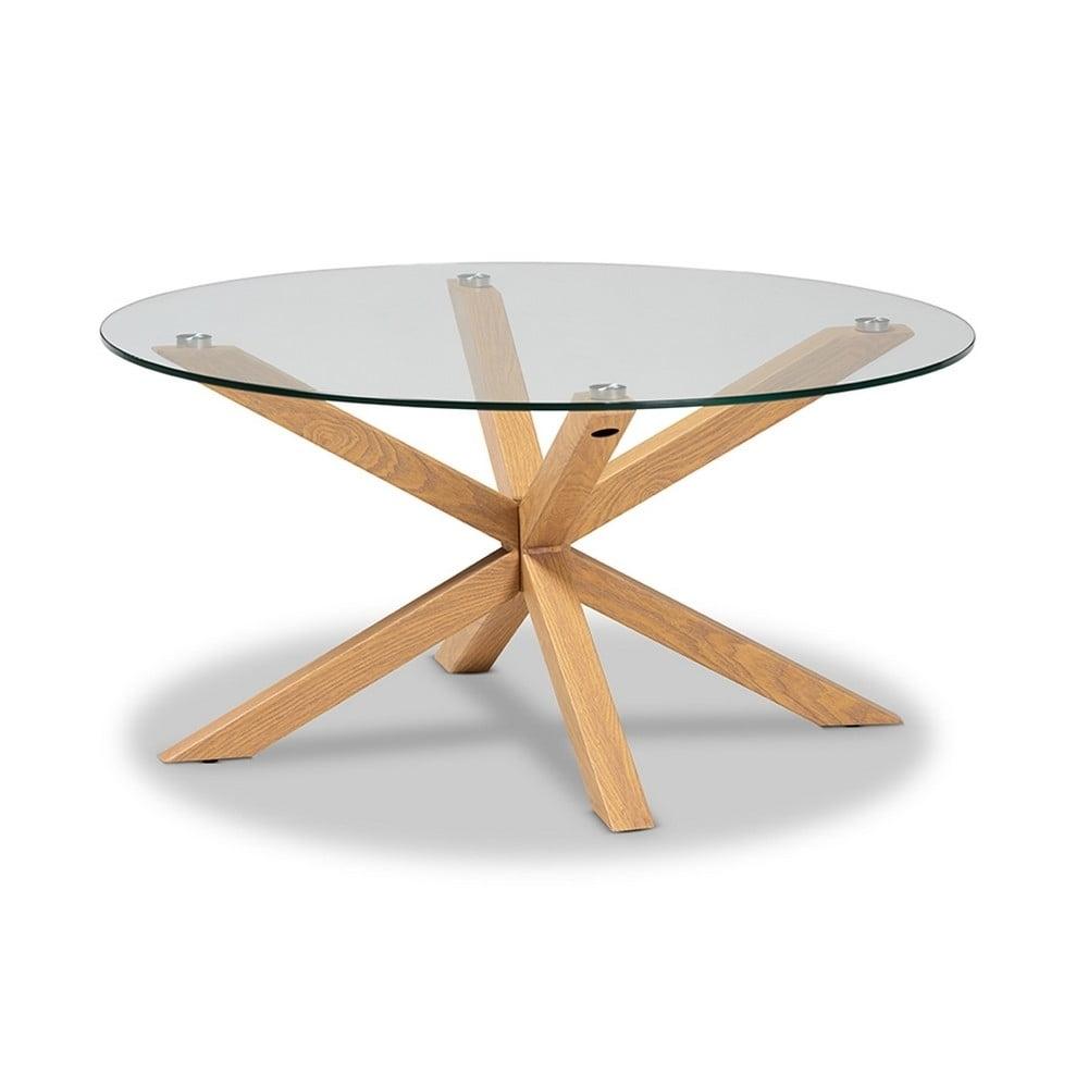 Round Glass and Wood Sculptural Coffee Table