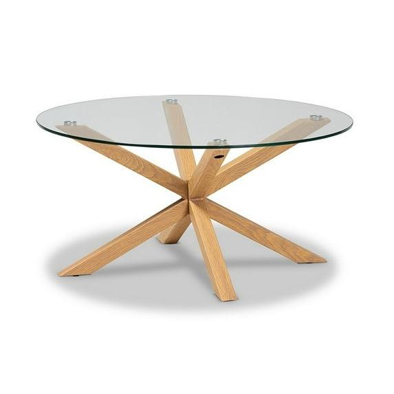Lida Glass and Wood Finished Coffee Table Clear/Natural - Baxton Studio: Mid-Century Modern, 4 Point Leg Frame
