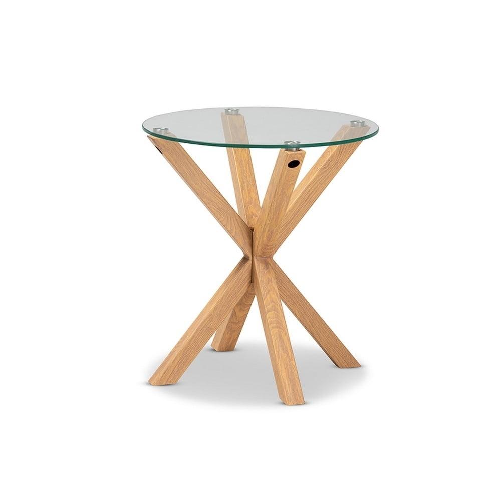 Lida Glass and Wood Finished End Table Clear/Natural - Baxton Studio: Scandinavian Style, Round Shape, Metal Frame