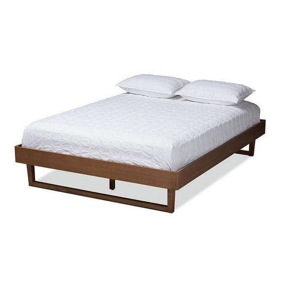 Baxton Studio King Liliya Wood Platform Bed Frame Brown: Rubberwood Construction, No Box Spring Needed, King Size