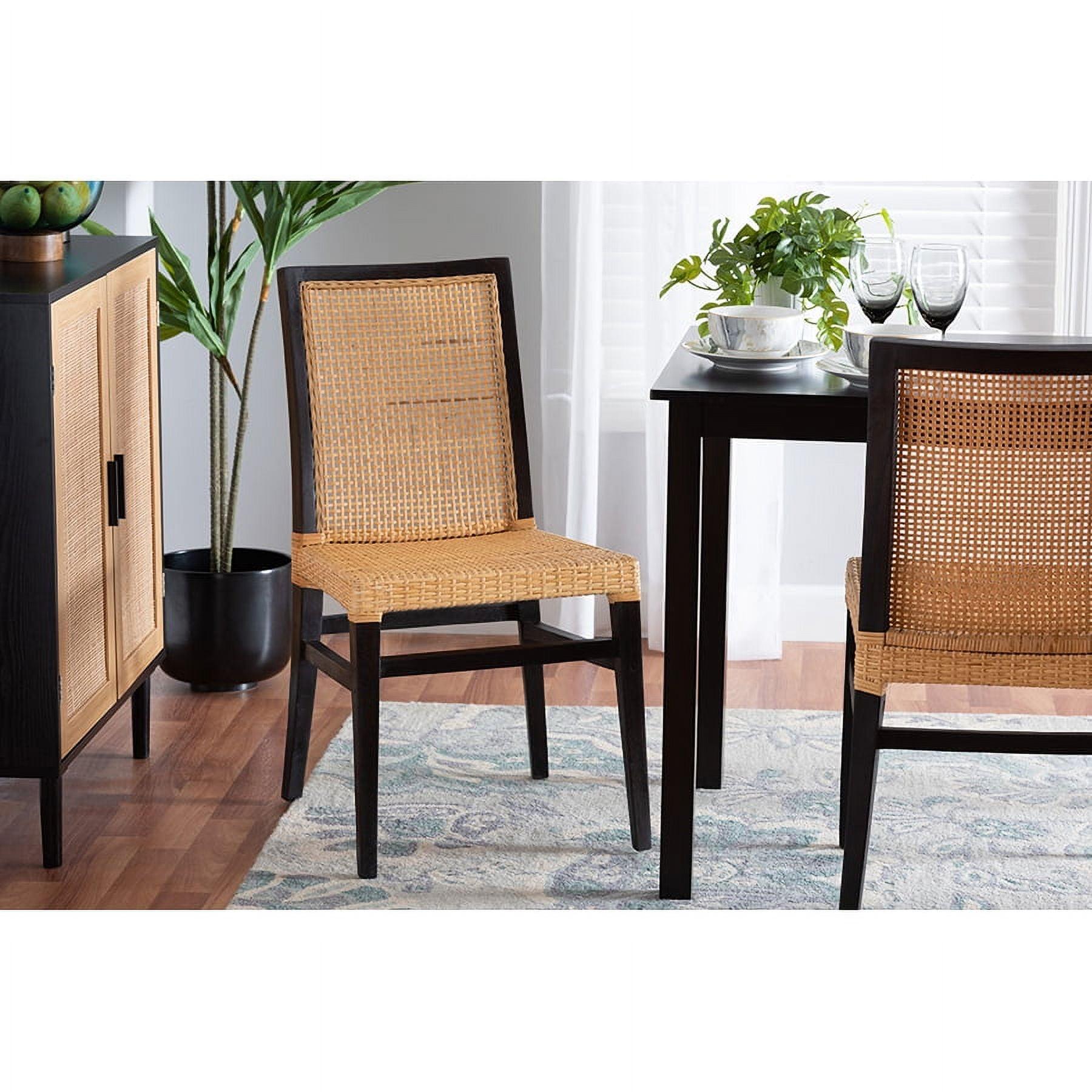 Lingga Dark Brown Mahogany and Natural Rattan Parsons Dining Chair