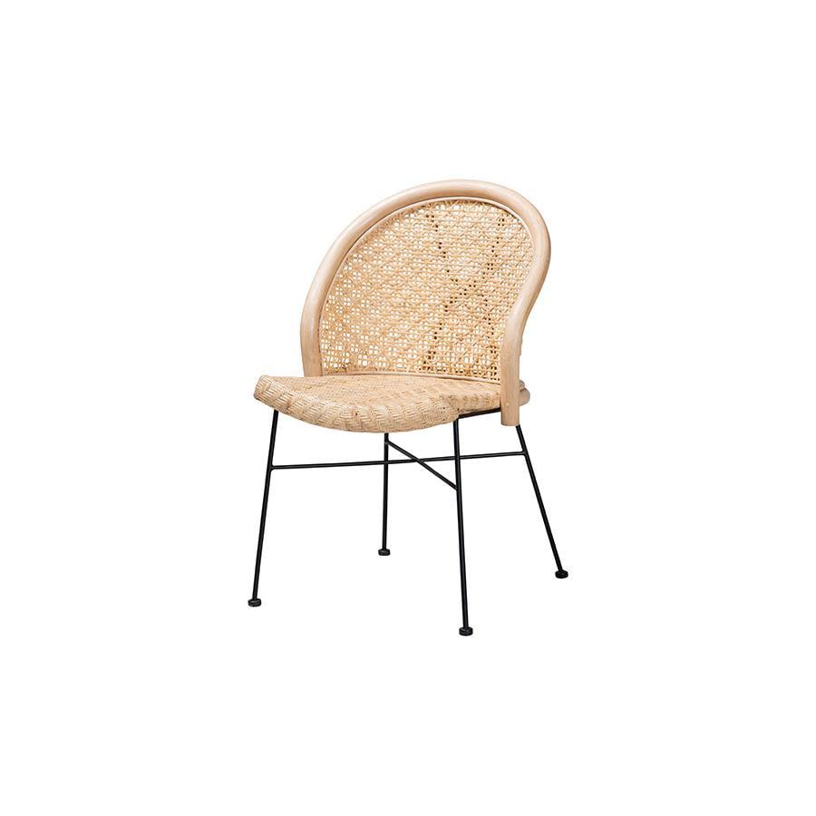 bali & pari Lisa Modern Bohemian Natural Brown Rattan and Black Metal Dining Chair