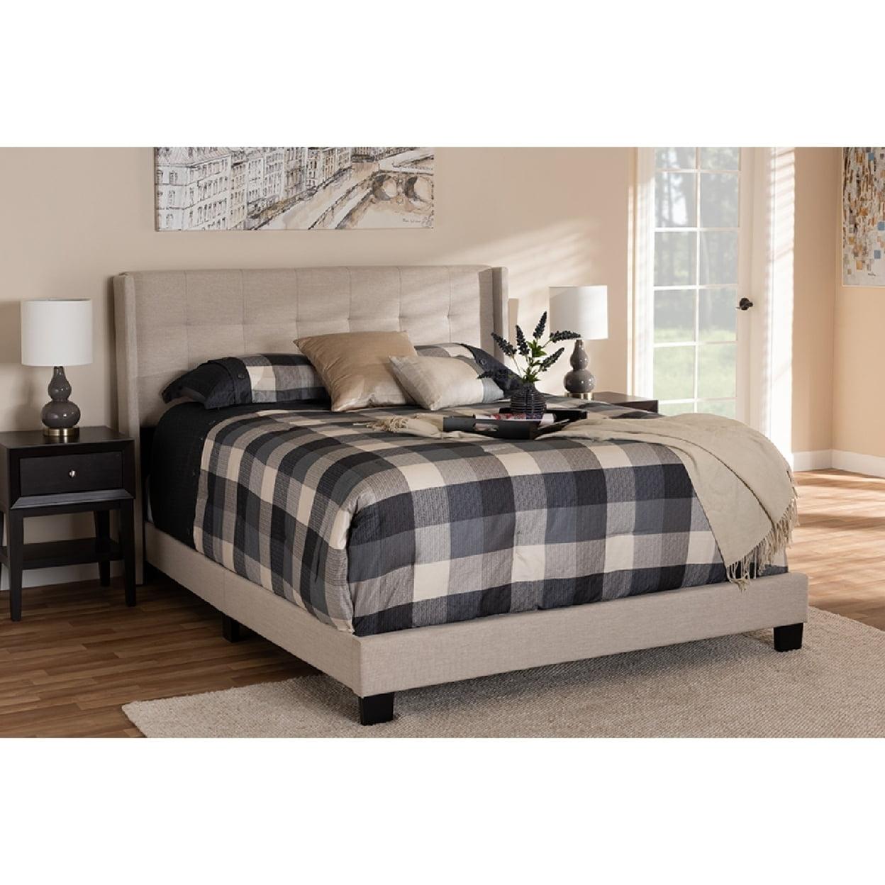 Charcoal Gray Upholstered Queen Bed with Tufted Headboard