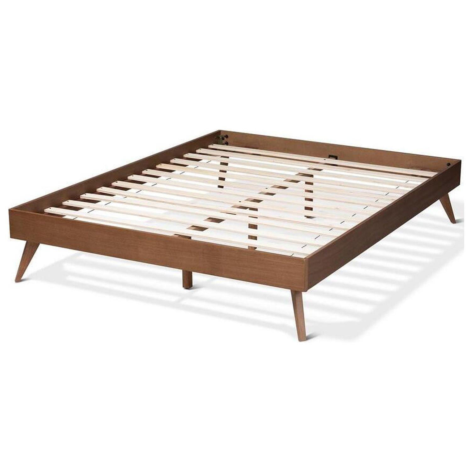 Mid-Century Modern Walnut King Platform Bed with Slats