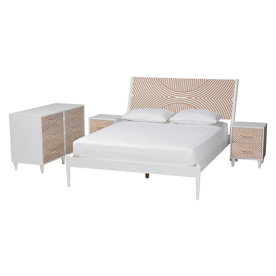 Louetta White and Natural Brown Carved King 4-Piece Bedroom Set