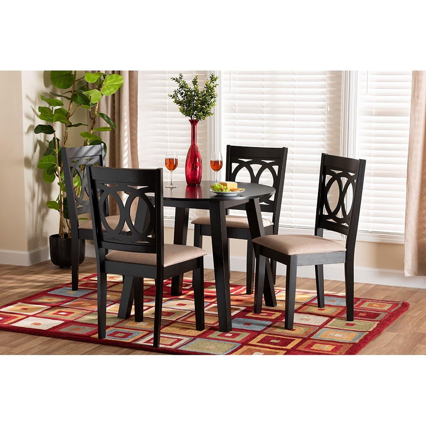 Louisa Beige Fabric and Dark Brown Wood 5-Piece Dining Set