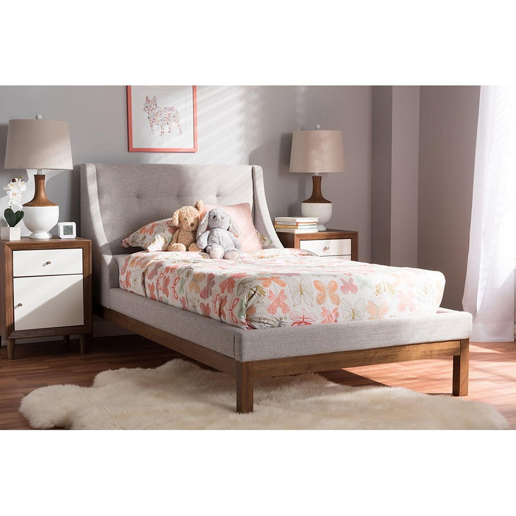 Louvain Modern and Contemporary Fabric Upholstered Walnut - Finished Platform Bed Grayish Beige - Baxton Studio