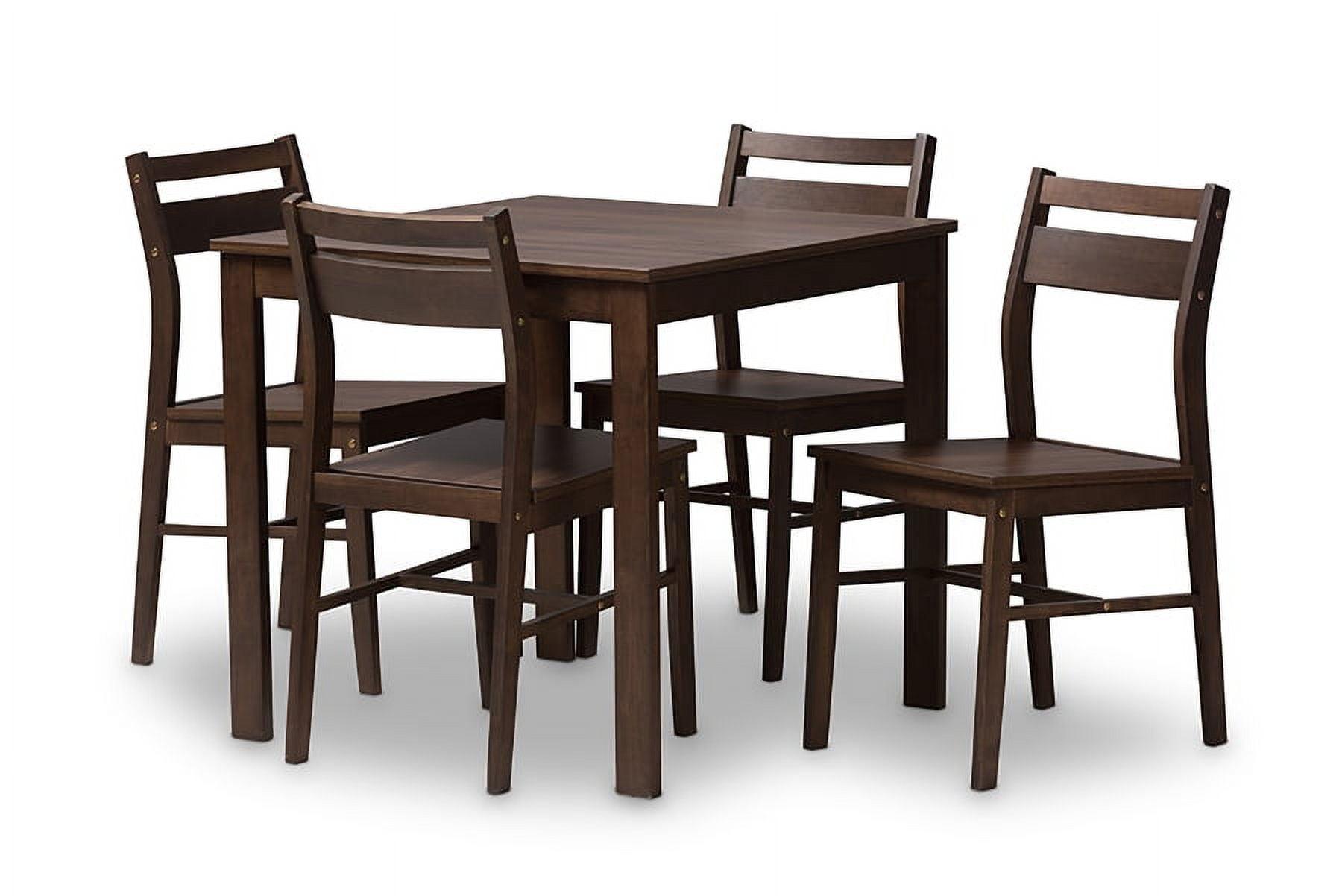 5-Piece Dark Brown Rubberwood Dining Set with Square Table