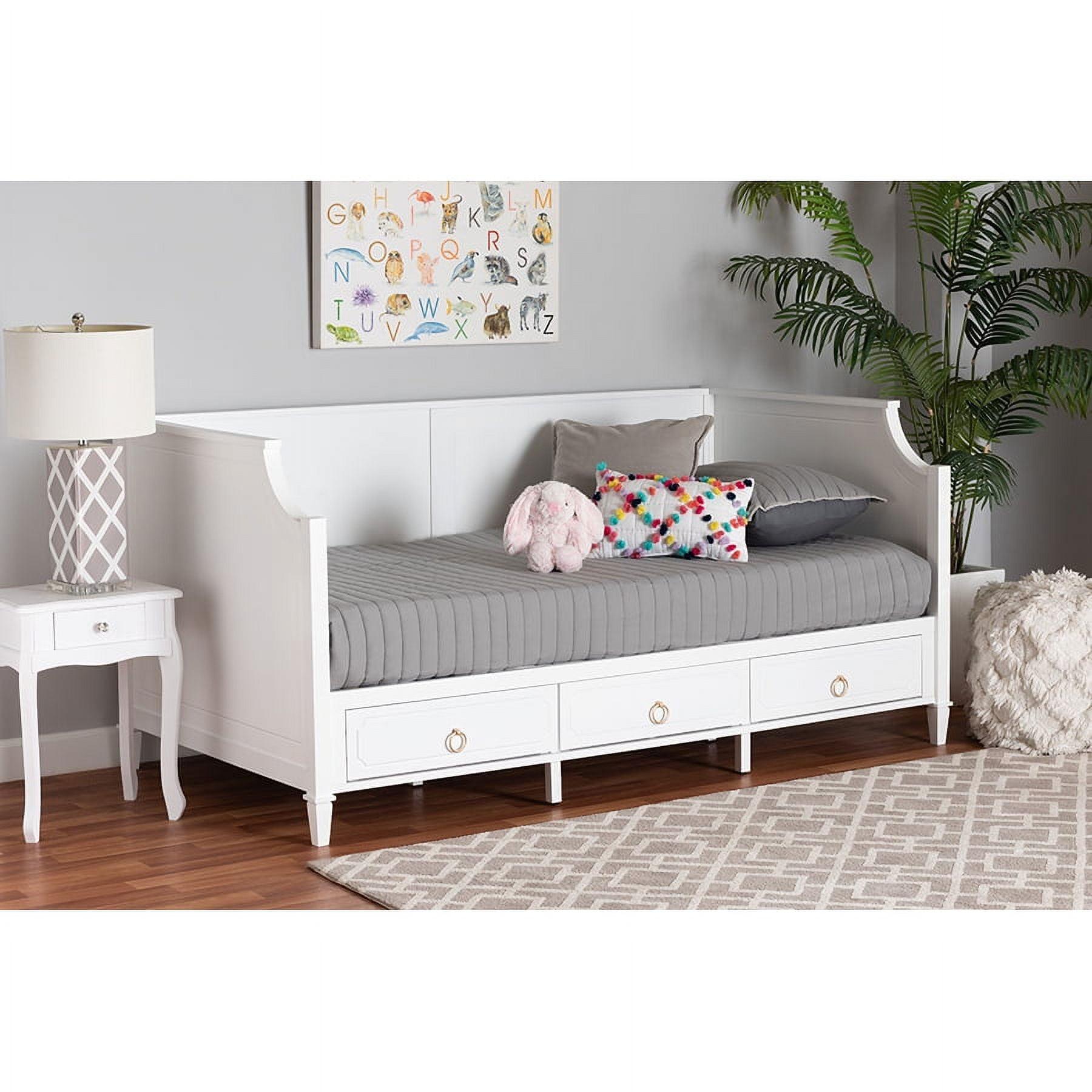 White Twin Size Wood Daybed with 3 Drawers