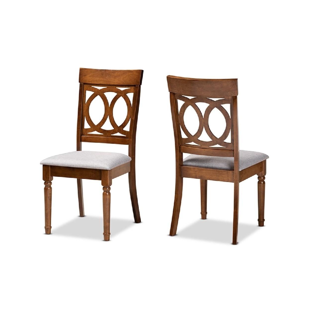 2pc Lucie Fabric and Wood Dining Chairs Set Gray/Walnut - Baxton Studio: Polyester, Spot Clean, Armless