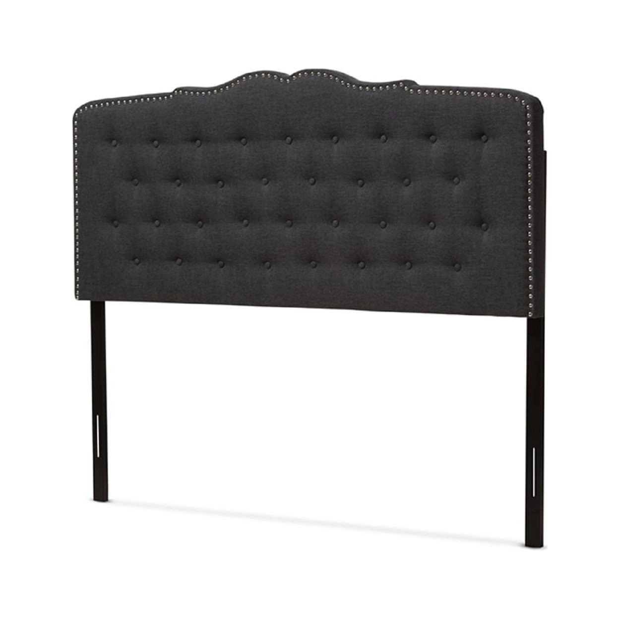 King Lucy Modern and Contemporary Fabric Headboard Dark Gray - Baxton Studio: Upholstered, Button-Tufted, Nailhead Trim