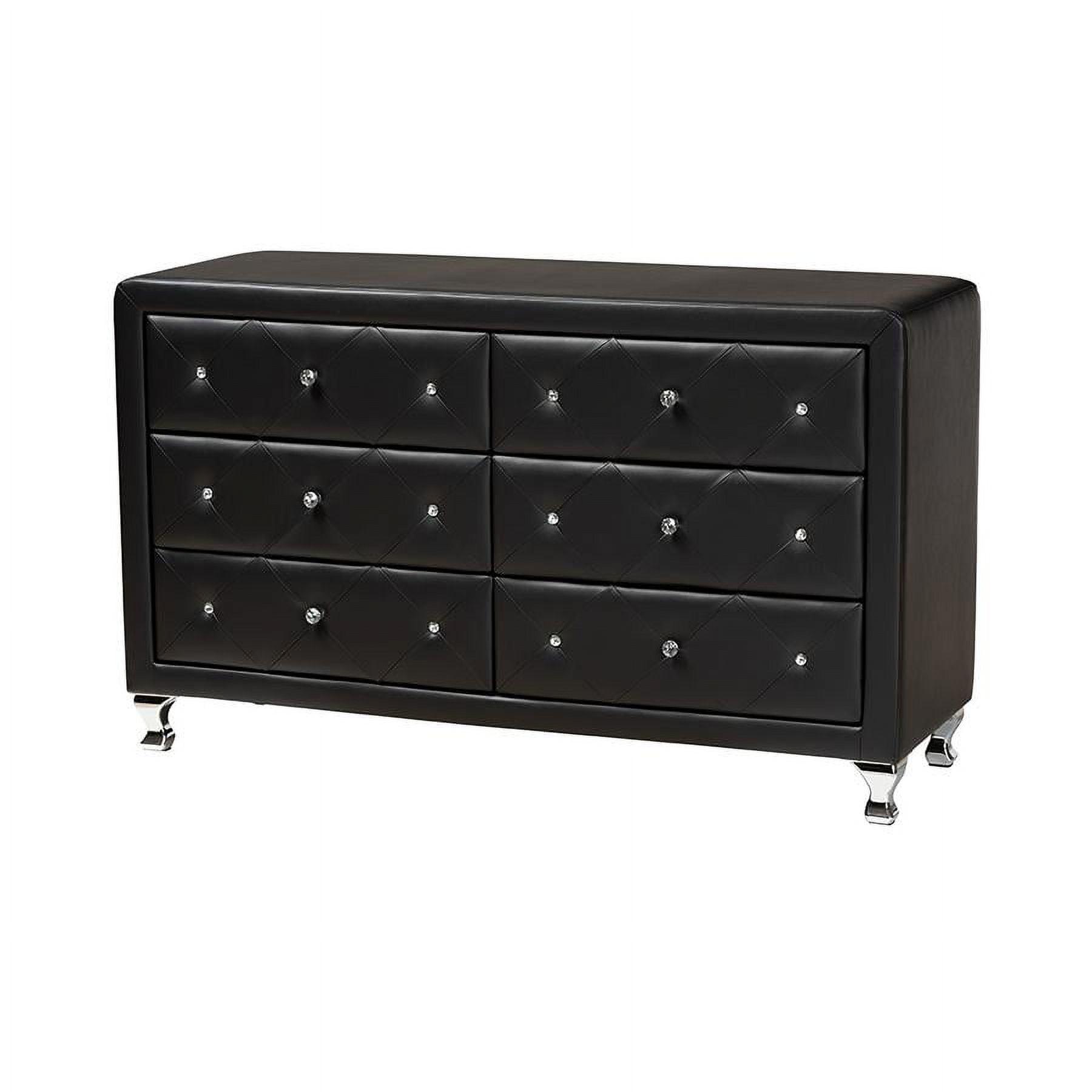 Baxton Studio Luminescence Black Faux Leather Upholstered Dresser