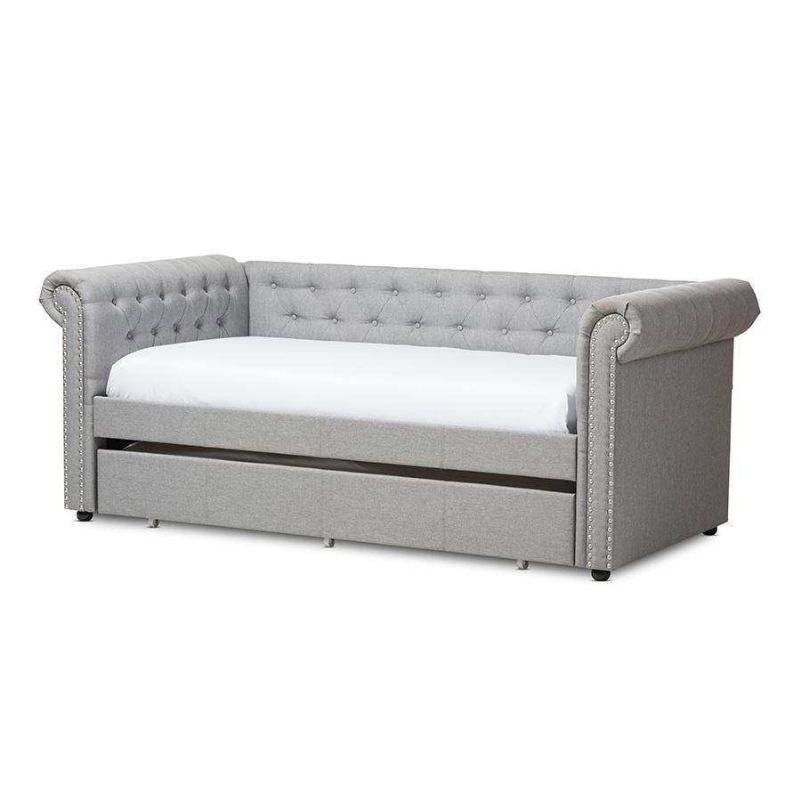 Twin Mabelle Modern and Contemporary Fabric Trundle Daybed - Baxton Studio