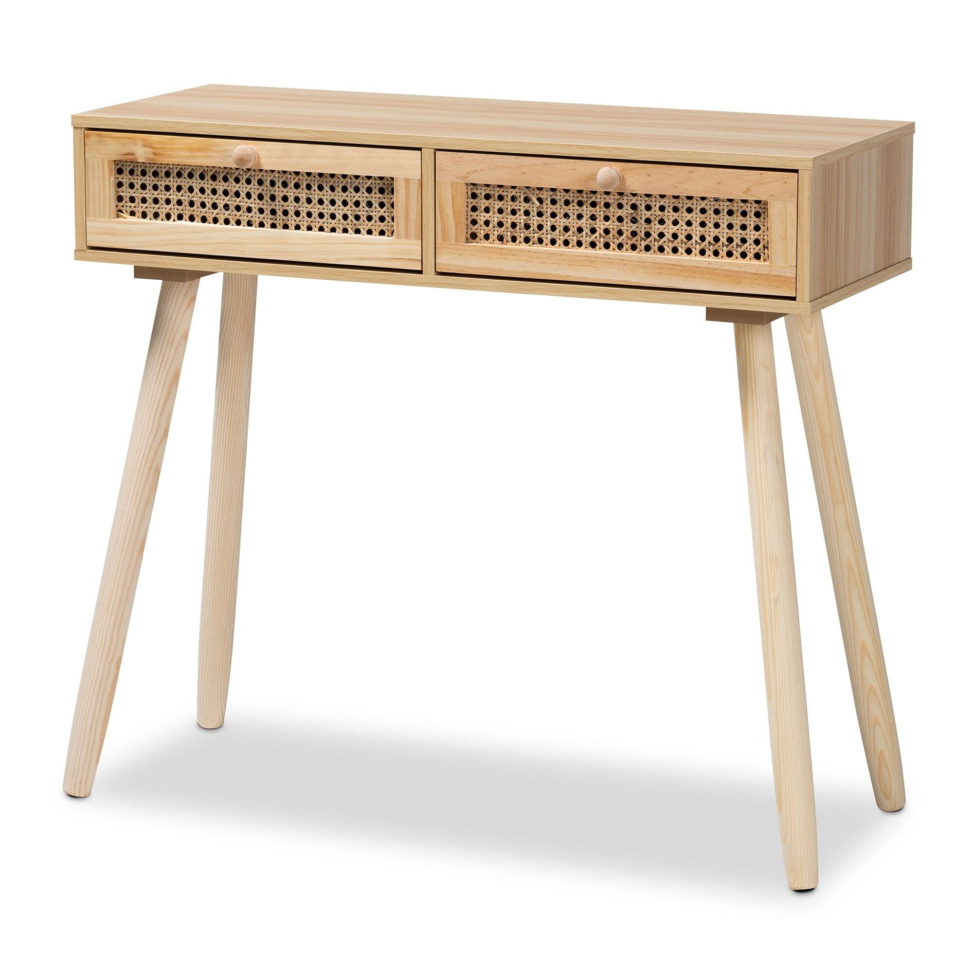 Maclean Natural Wood Console Table with Rattan Drawers