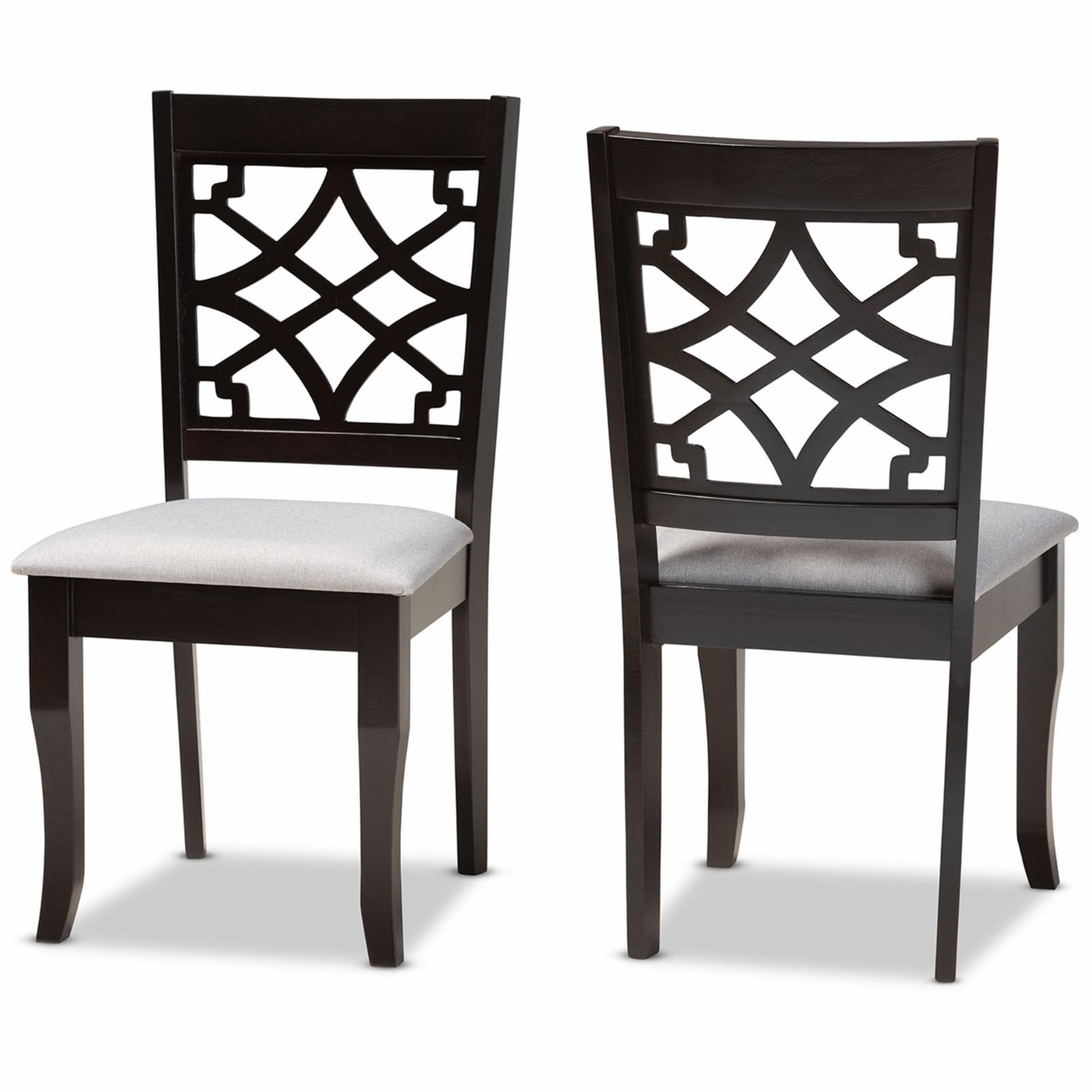 Set of 2 Mael Dining Chair Gray/Dark Brown - Baxton Studio: Elegant Cut-Out Back, Foam-Padded, Saber Legs