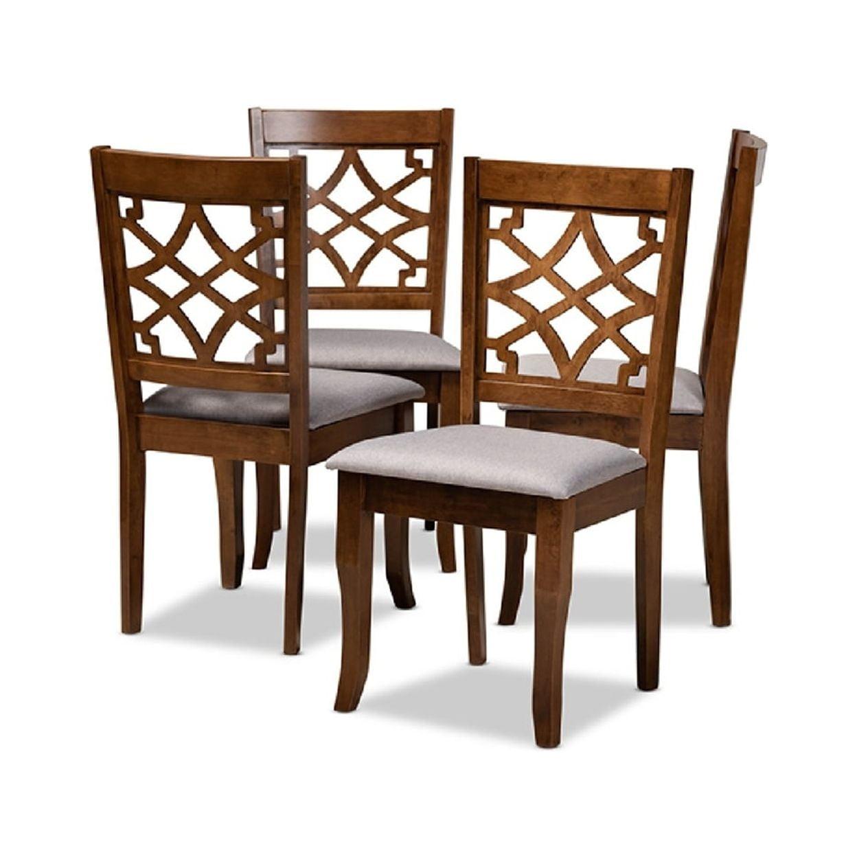 Walnut Brown & Gray Cane-Back Dining Chair Set of 4