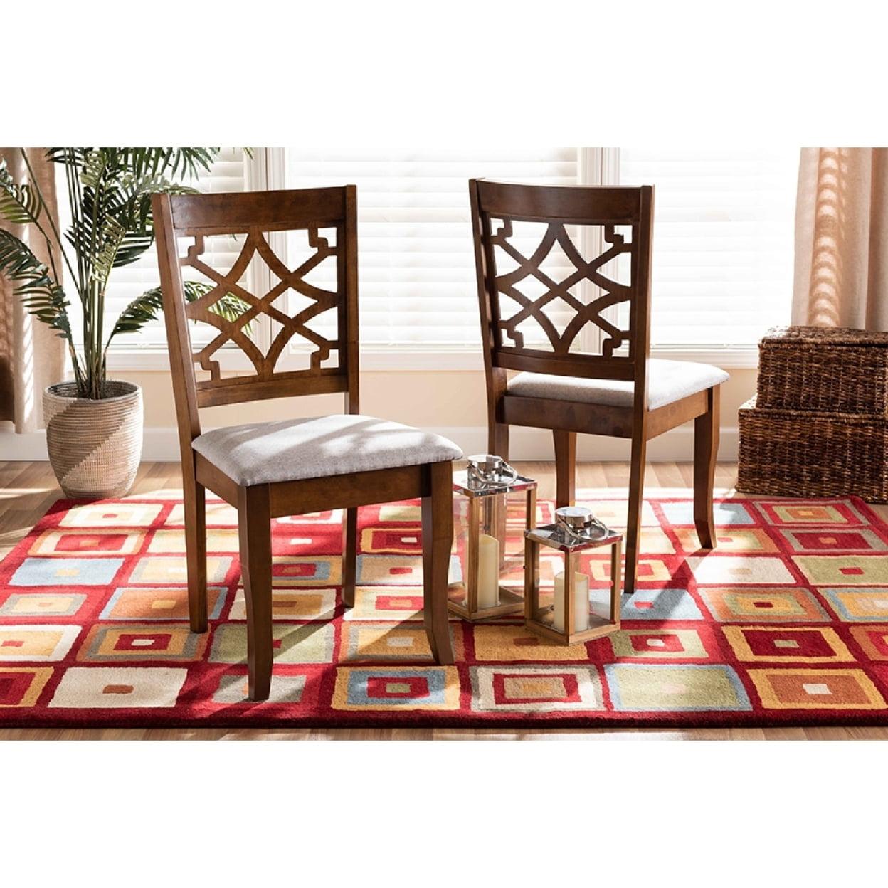 2pc Mael Fabric Upholstered and Wood Dining Chair Set Gray/Brown - Baxton Studio: Polyester, Spot Clean, Armless