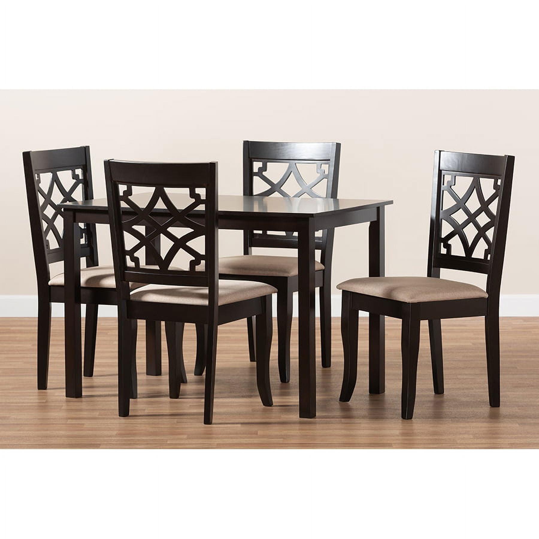 Espresso Oak 5-Piece Dining Set with Sand Fabric Chairs