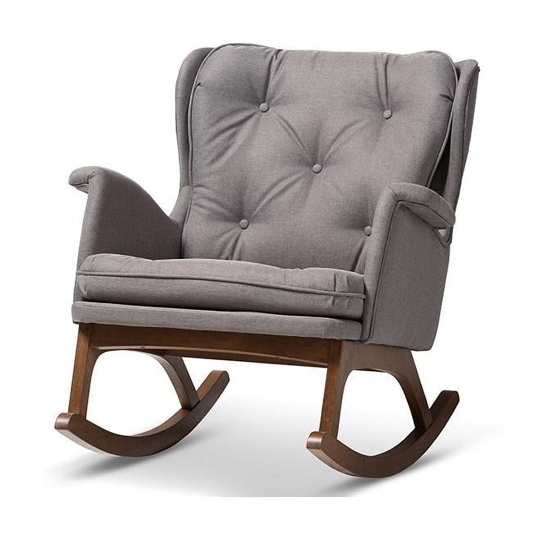 Maggie Mid Century Modern Rocking Chair: Upholstered, Walnut Finish - Baxton Studio