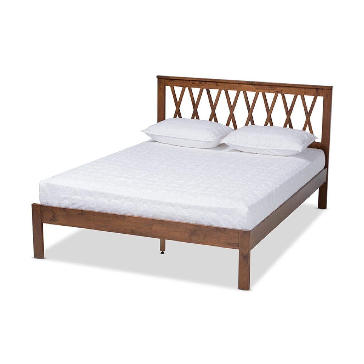 Queen Malene Wood Platform Bed Walnut - Baxton Studio: Retro 1960s Design, Rubberwood, No Box Spring Required