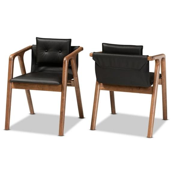 2pc Marcena Imitation Leather Dining Chair Set with Sloping Armrests - Baxton Studio