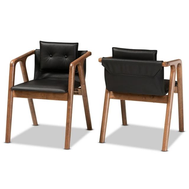 2pc Marcena Imitation Leather Dining Chair Set with Sloping Armrests - Baxton Studio