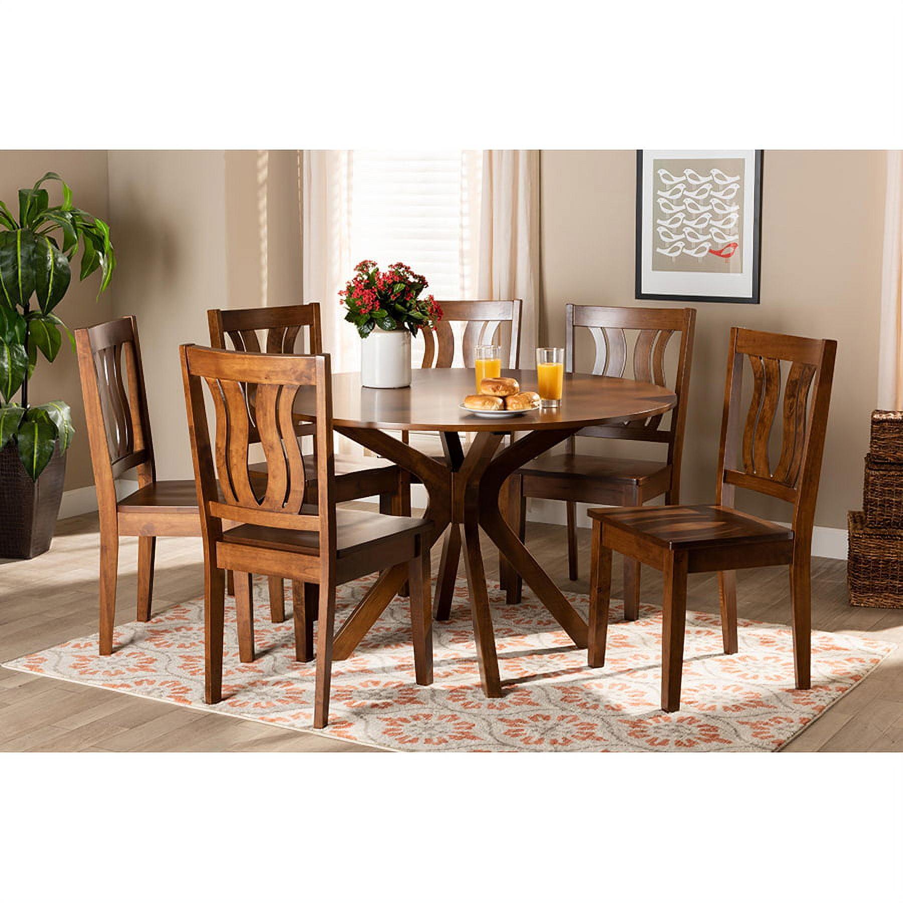 Baxton Studio Mare Modern and Contemporary Transitional Walnut Brown Finished Wood 7-Piece Dining Set