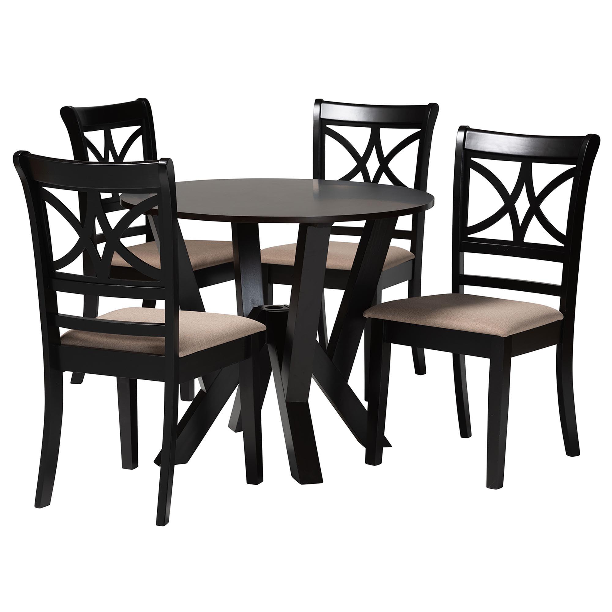 Mari Modern Beige Fabric and Dark Brown Wood 5-Piece Dining Set