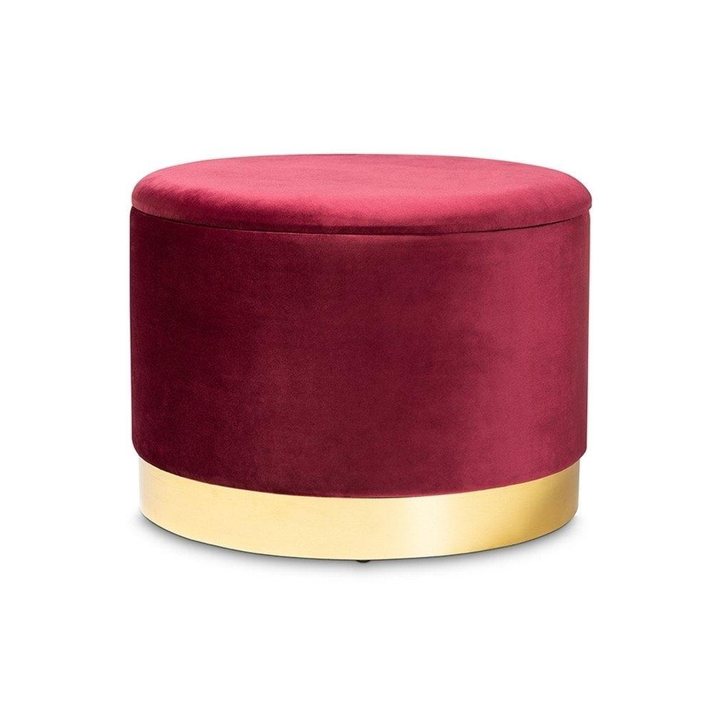 Marisa 24" Red Velvet and Gold Luxe Storage Ottoman