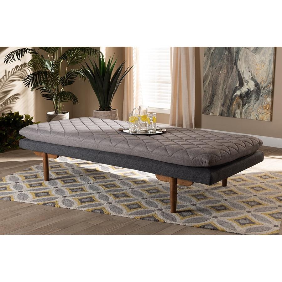 Twin Two Marit Tone Upholstered Wood Daybed Gray/Walnut - Baxton Studio: No Trundle, Space-Saving Design