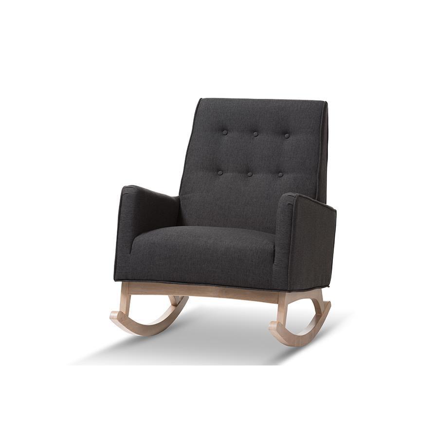 Marlena Mid-Century Modern Dark Grey Whitewash Wood Rocking Chair