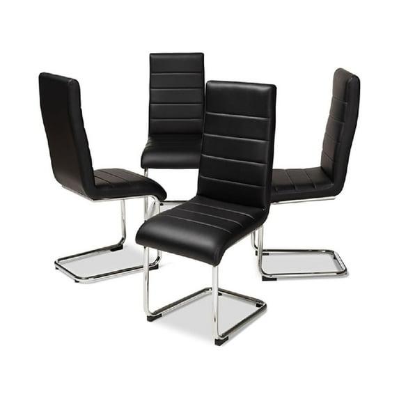 Set of 4 Marlys Modern Dining Chairs Black - Baxton Studio: Faux Leather, Chrome Legs, Mid-Century