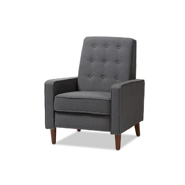 Mathias Mid Century Modern Lounge Chair - Baxton Studio: Recliner, Footrest, Walnut Legs