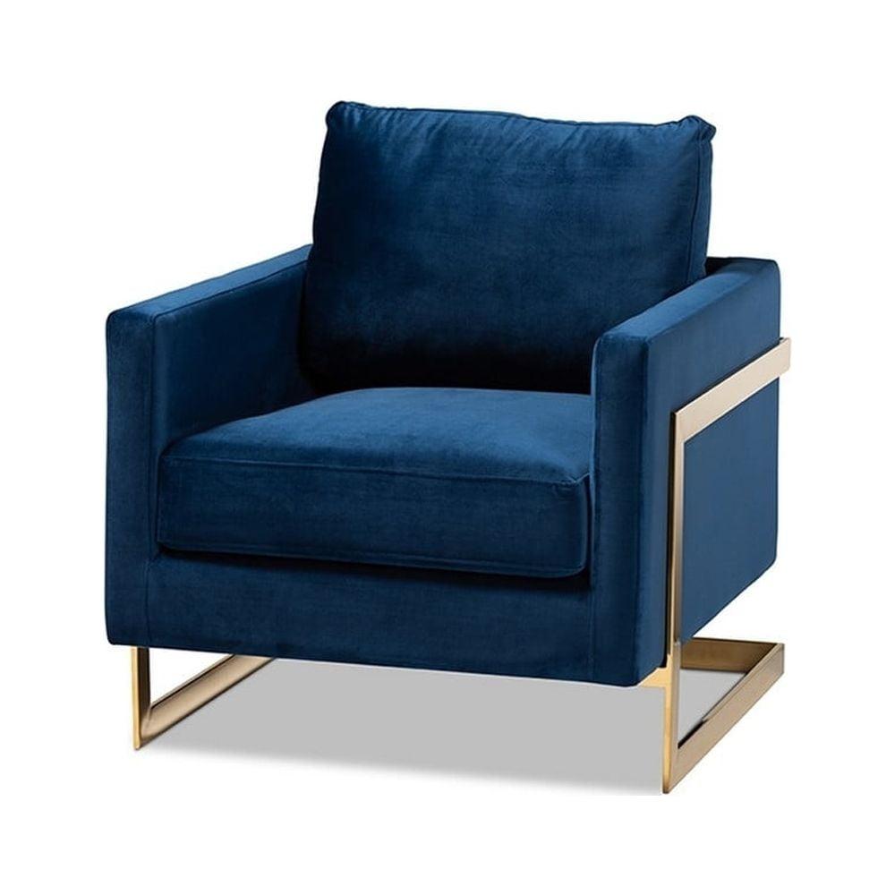 Baxton Studio Matteo Glam and Luxe Royal Blue Velvet Fabric Upholstered Gold Finished Armchair