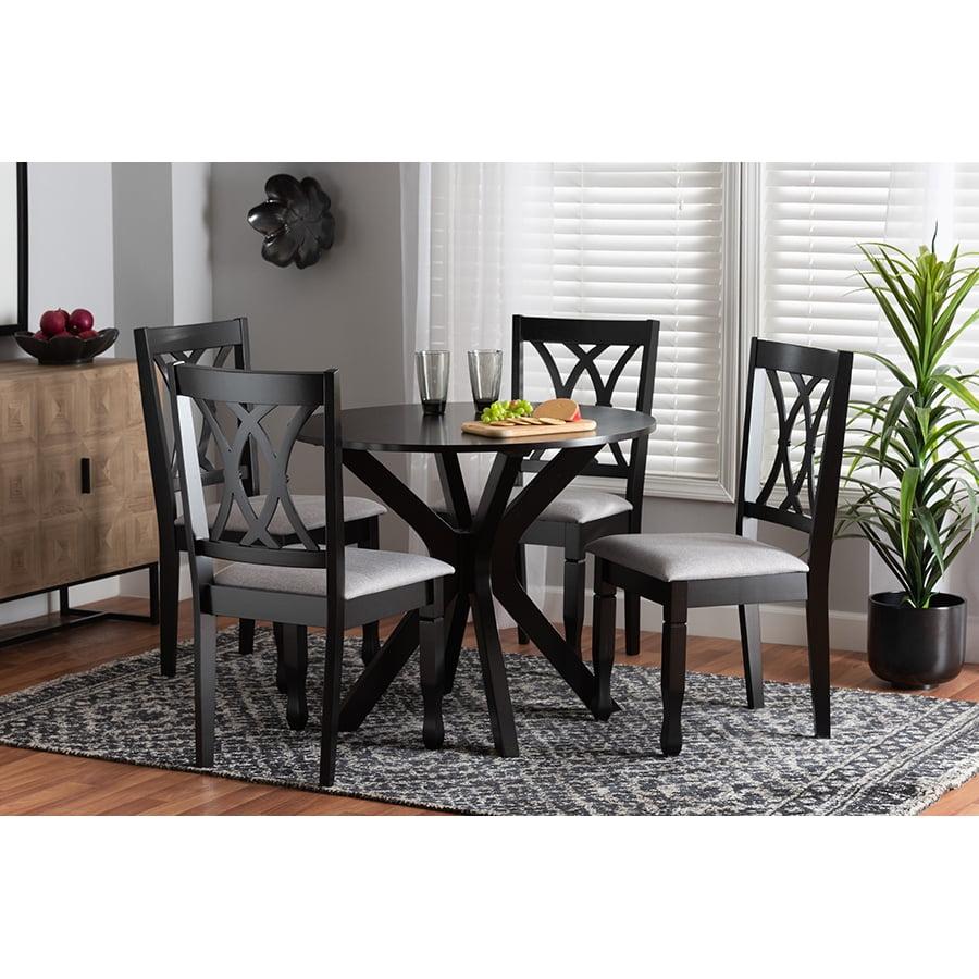 Maya Modern Grey Fabric and Espresso Wood 5-Piece Dining Set