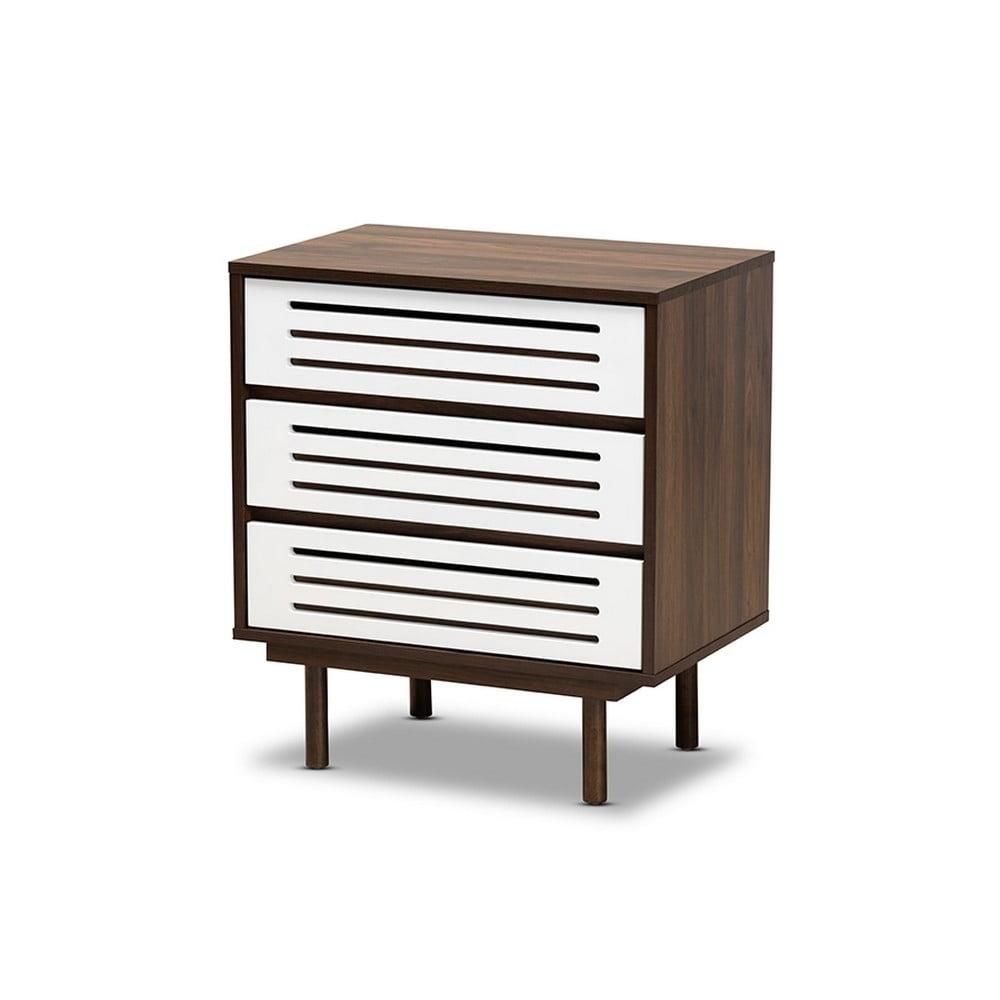 Meike Two-Tone Walnut & White 3-Drawer Mid-Century Nightstand