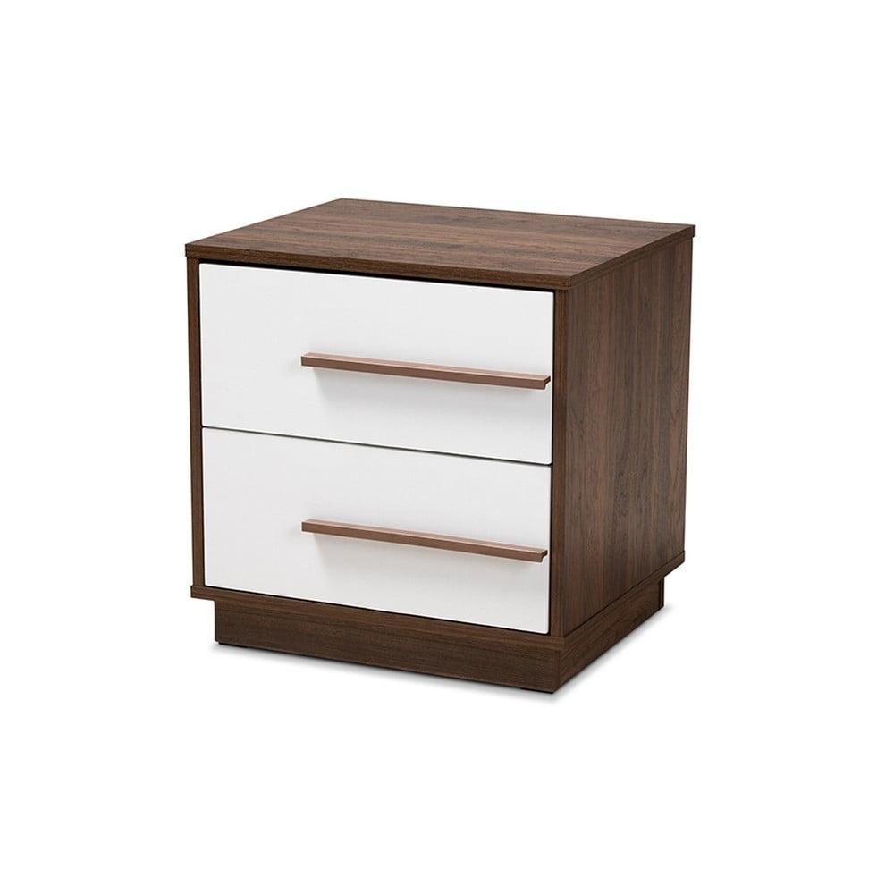 Contemporary Mette 2-Drawer Nightstand in Walnut and White