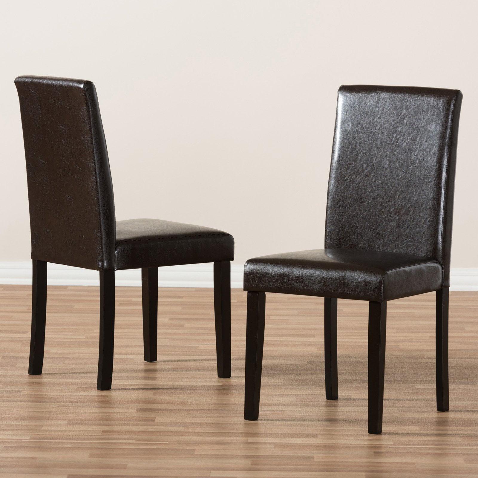 Set of 2 High-Back Brown Faux Leather Upholstered Parsons Dining Chairs