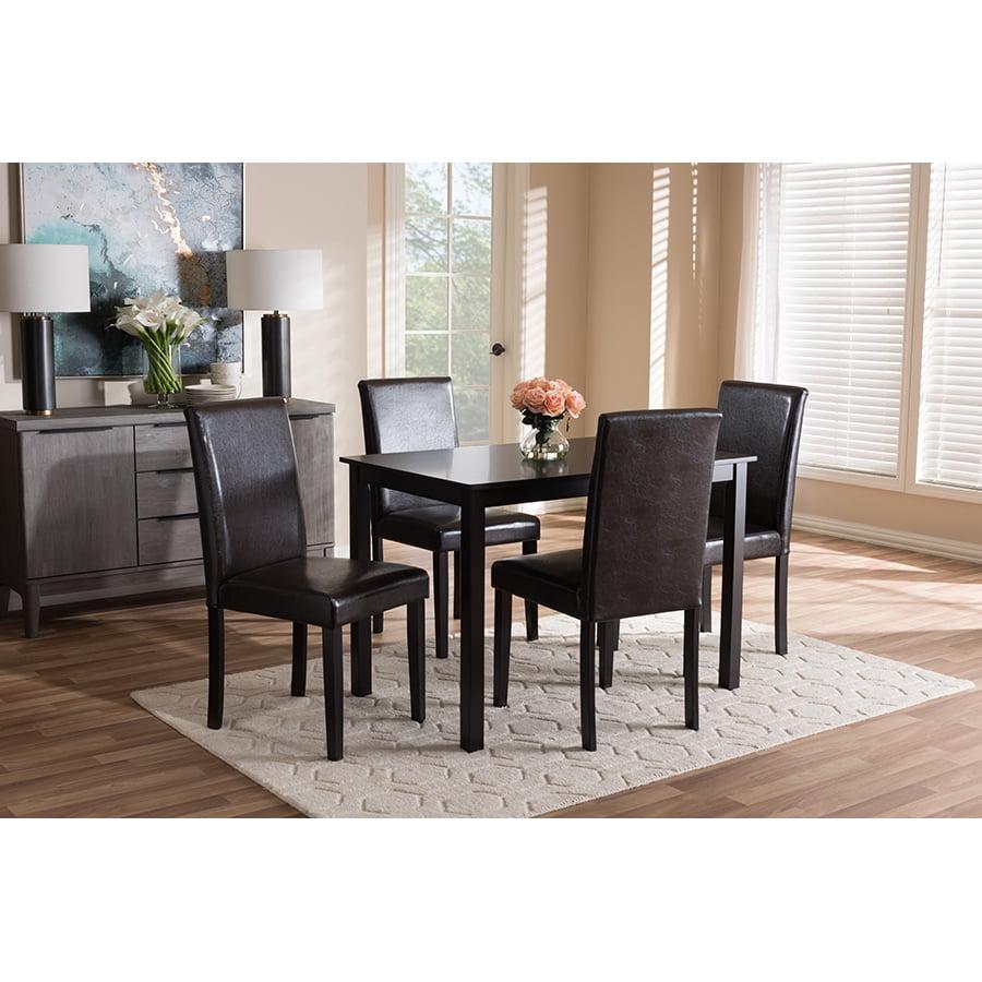 Mia Dark Brown Faux Leather 5-Piece Dining Set