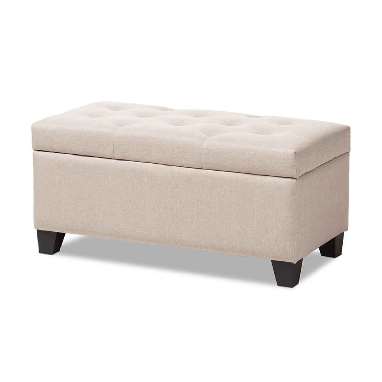 Michaela Beige Tufted Upholstered Storage Ottoman 18x17 in