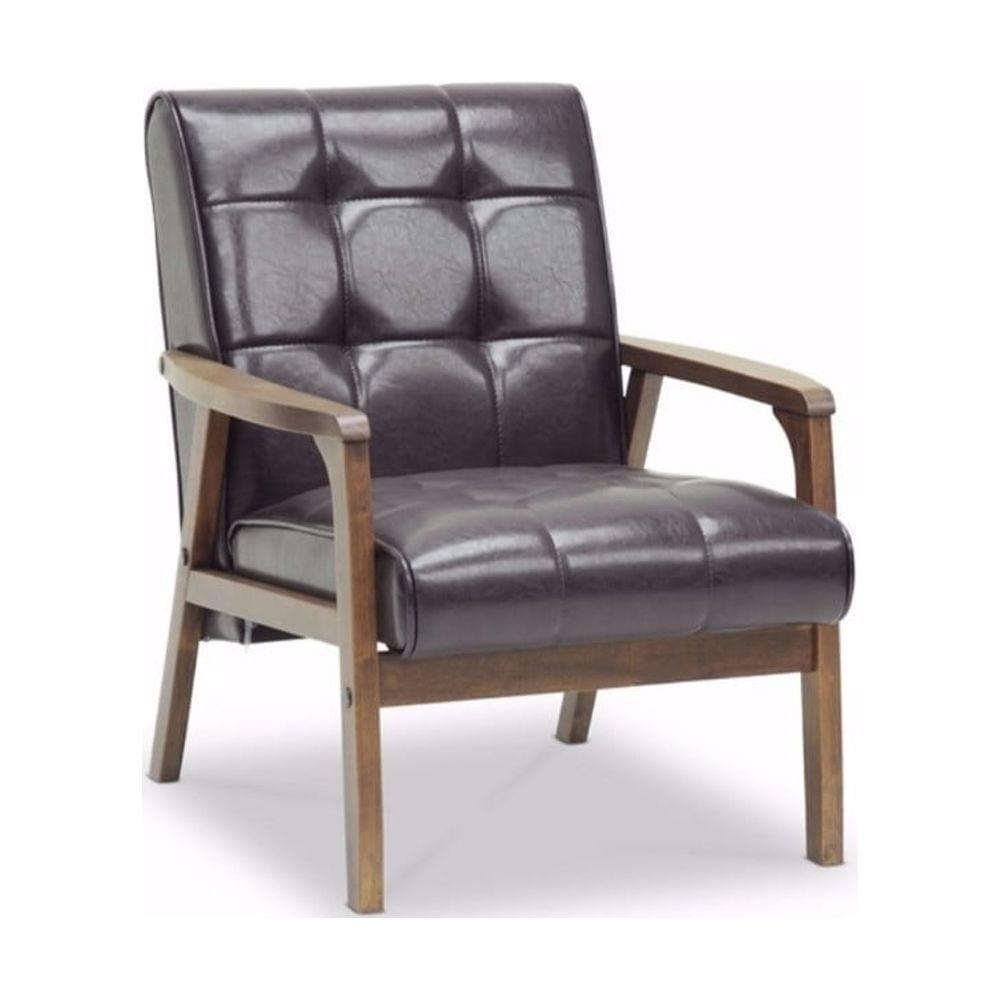 Sleek Mid-Century Brown Faux Leather Accent Chair